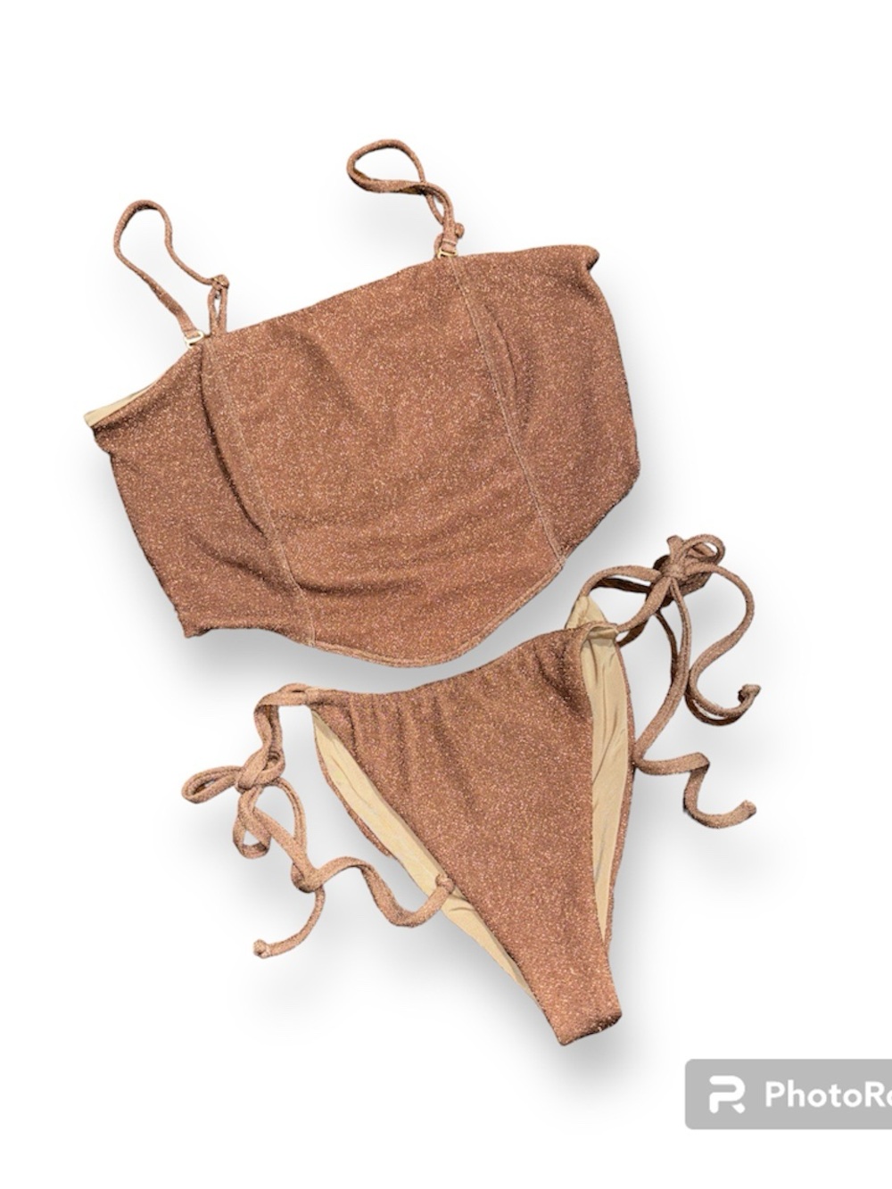 Beach Riot Metallic Bronze Bandeau Bikini Set
